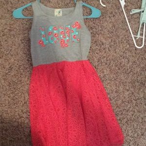 Grey top half pink skirt